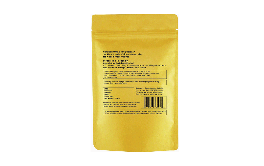 Carmel Organics Gokhru Powder    Pack  250 grams